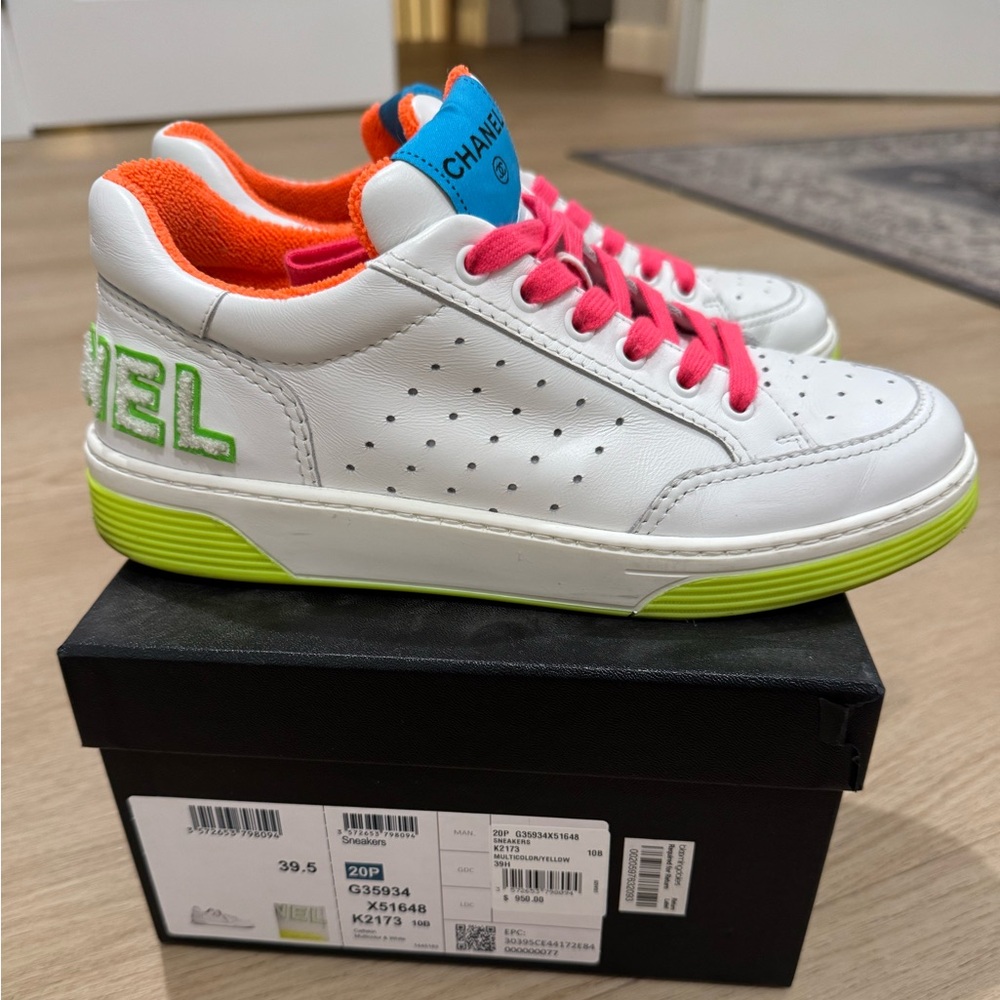 Chanel women’s sneakers pink yellow neon 39.5 great condition